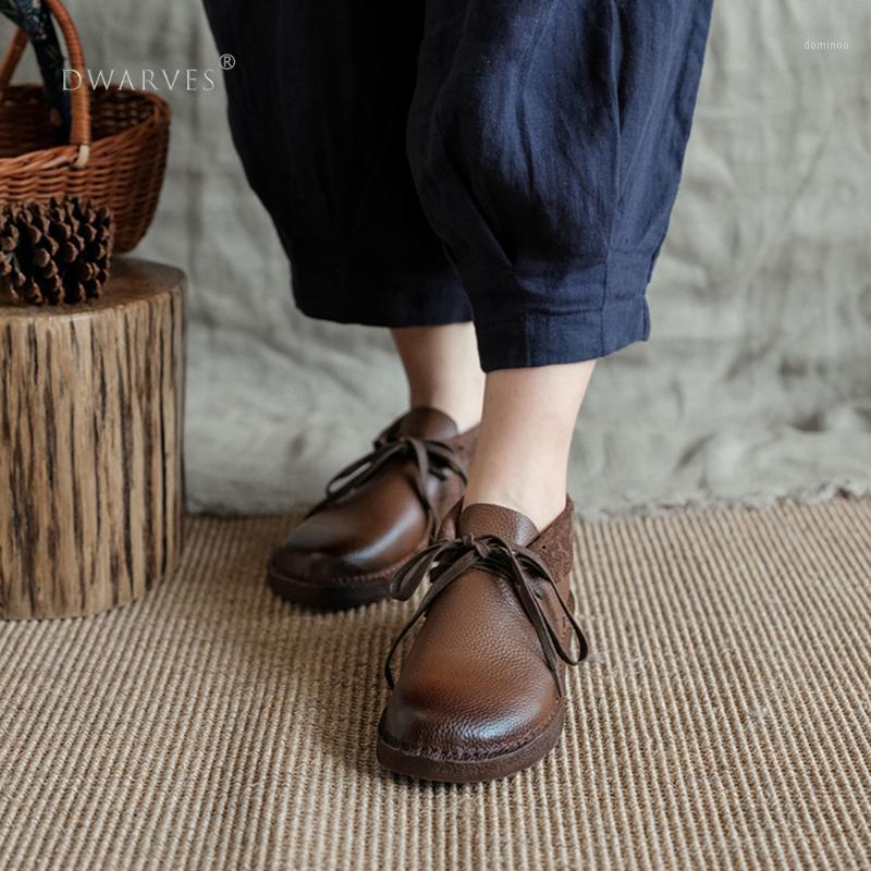 

Handmade Genuine Leather Flat Boots Lace-Up Soft Ankle Booties Mori Girl Oxfords Designer Shoes Combat Boots Coffee/Beige/Brown1