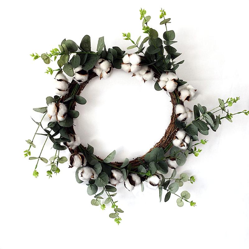 

Party Decoration Artificial Cotton Festival Round Halloween Window Christmas Wreath Wedding Home DIY Crafts Door Hanging, As pic