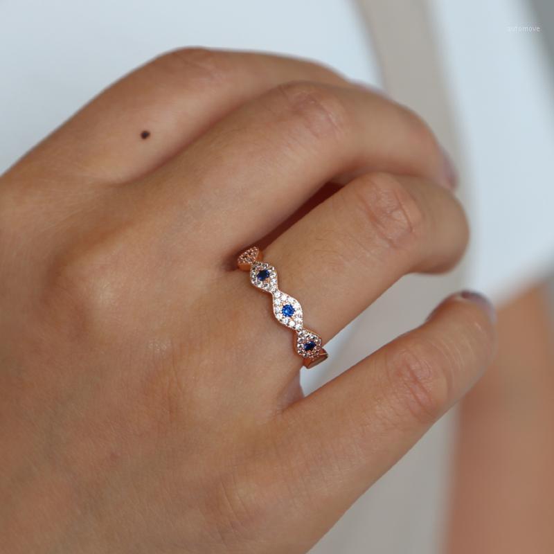 

rose gold color turkish evil eye white blue cz cubic zirconia ring cz eternity band gorgeous women classic fashion jewelry new1