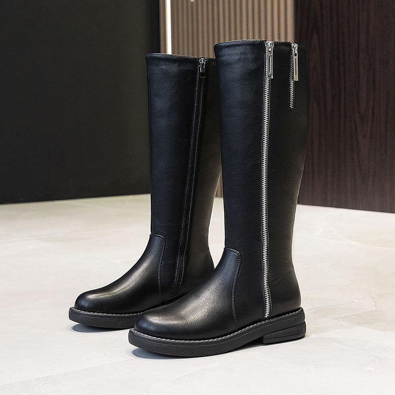 

Women Knee High Boots Women Leather Long Boot Platform Heel Autumn Winter Side Zipper Fashion Lady Shoes Handmade Knight boots, Black