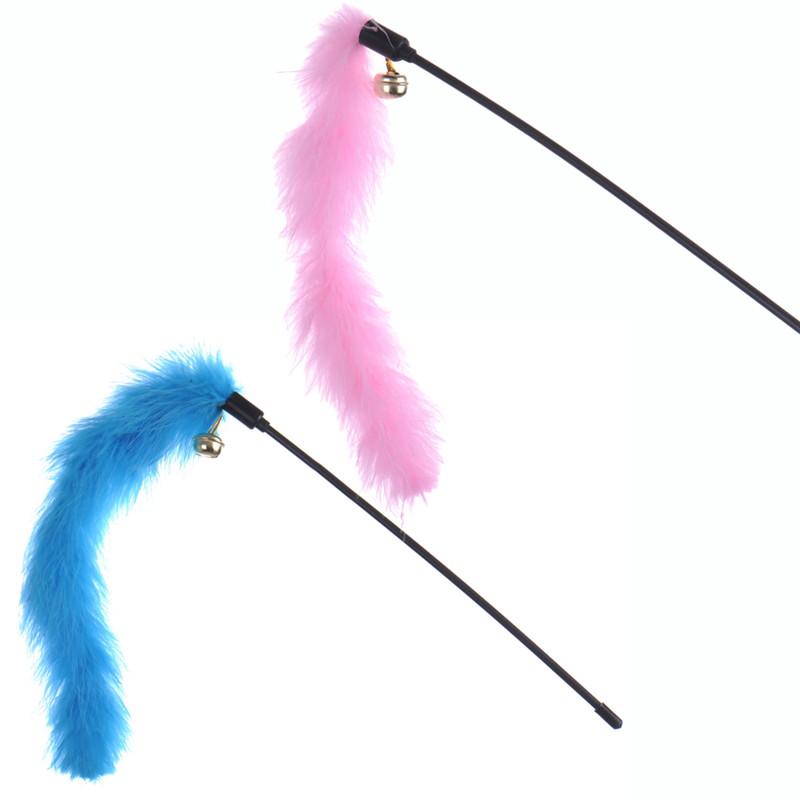 

2 Colors Turkey Feather Wand Stick For Cat Catcher Teaser For Pet Kitten Jumping Train Aid Funny Toy