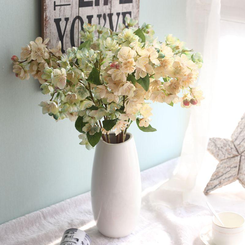 

Wedding Silk flowers Artificial Fake Flowers Leaf Cherry Blossoms Floral Wedding Bouquet Party Decor home decoration, Beige