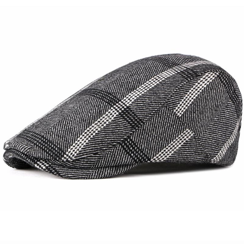 

MZ2020 Spring Autumn Hats for Men Women Vintage Plaid Ivy Newsboy Flat Cap Men Women Adjustable Beret Hat Retro Gastby Beret Cap, Black