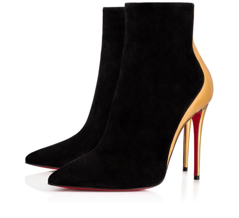 

2020 Ladies Shoes Red Bottom Ankle Boot Black Suede Boot Fashion For Woman Belle Boots Luxury Designer Winter Factory Wholesale