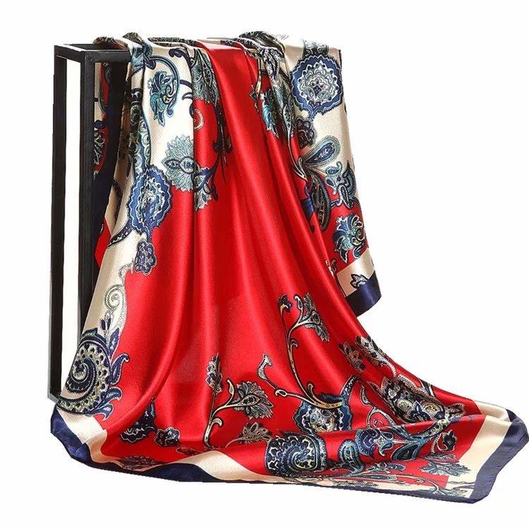

2021 Summer Women Silk Foulard Scarves Square Scarf Ladies beach Shawl Bandanna Large Hijab muffler female DL014