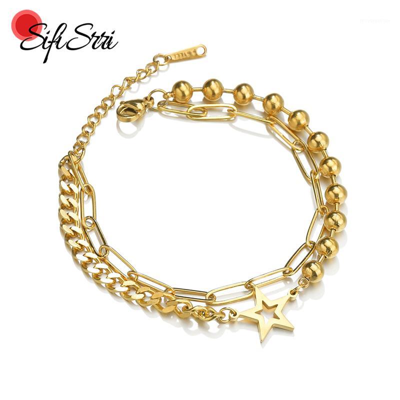 

Sifisrri Stainless Steel Star Charm Bracelet Adjustable Double-layer Chain Beads Bracelets For Women Girls Birthday Gift Jewelry1