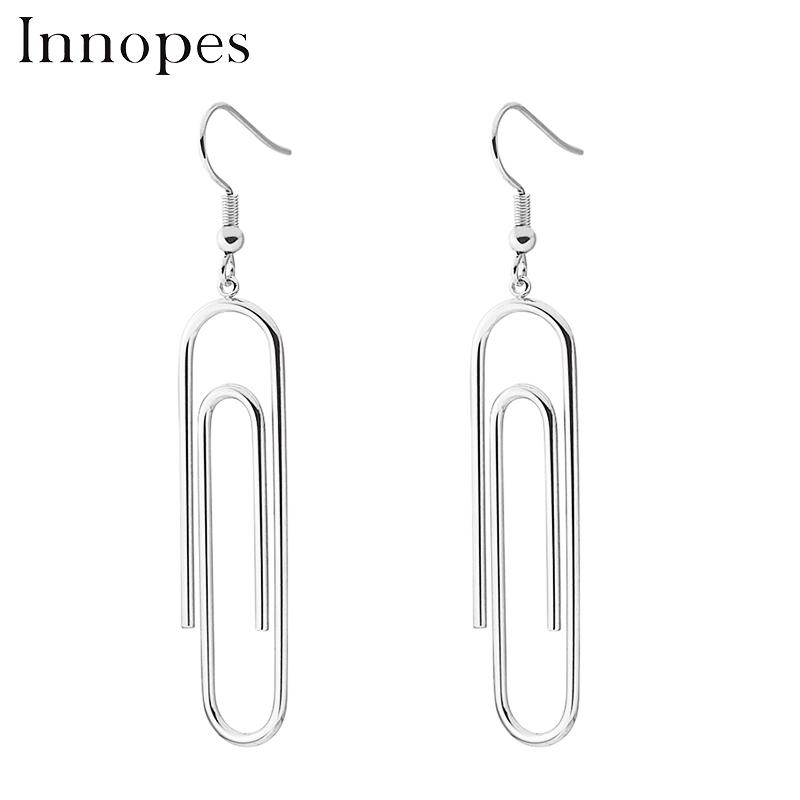 

Innopes 2021 fashion Double Loop long Geometric Dangle earrings Rectangle statement punk drop earring stainless steel earring