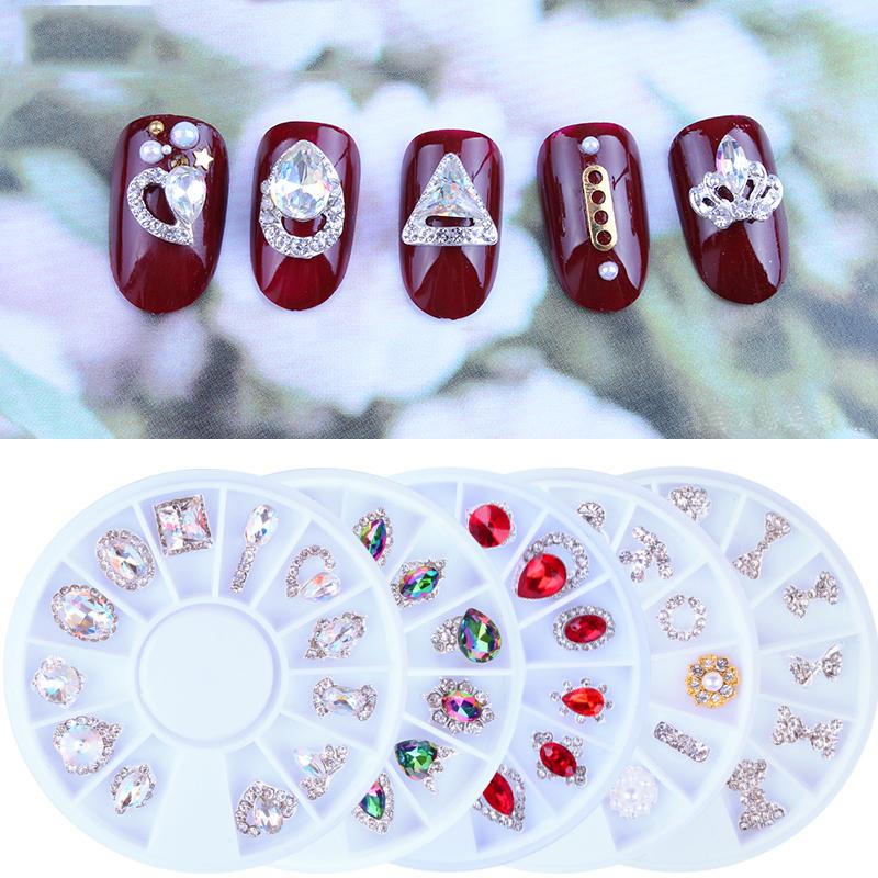 

1 Wheel/Box 12pcs Nail Art Rhinestone Diamond Crystal Glitter 3D Tips Accessoires Rhinestone Jewelry For Nail Decorating Rhinest