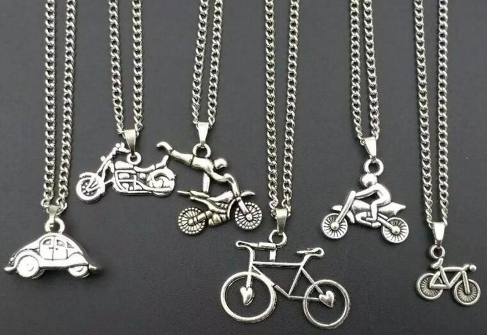 

Pendant Necklaces Mixed Style Bicycle Motorcycle Necklace Statement Jewelry Woman Mens Charms Gift, Silver