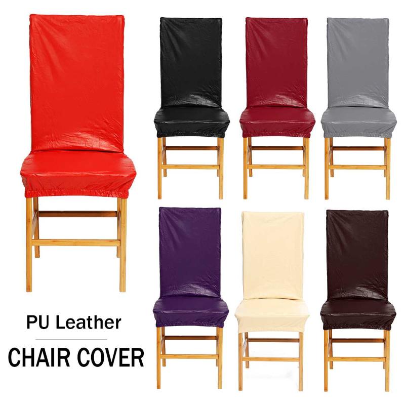 

Waterproof Stretch PU Leather Elastic Seat Chair Cover Dirt resistant Solid Color Chair Cover for Home Hotel Wedding Banquet