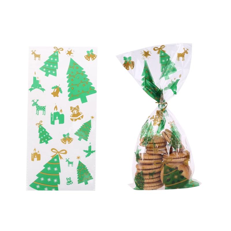 

50PCS Santa Claus Christmas Tree Elk PVC Bags Transparent Clear Gift Bag for Christmas Gift Baking Candy Cookie Bag