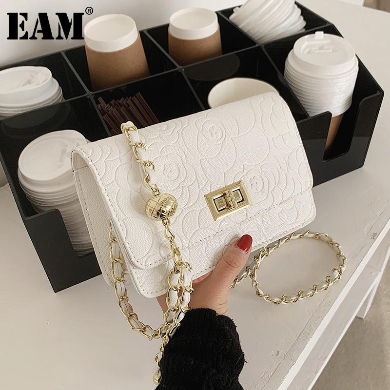 

[EAM] Women New Embossed Pattern Chains PU Leather Flap Personality All-match Crossbody Shoulder Bag Fashion Tide 2021 18A1261, Black