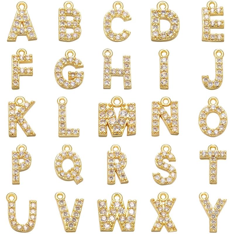 

ZHUKOU 8x8.5mm Brass Cubic Zirconia Crystal 26 Letter Charms Pendants for Women earring jewelry accessories wholesale VD545