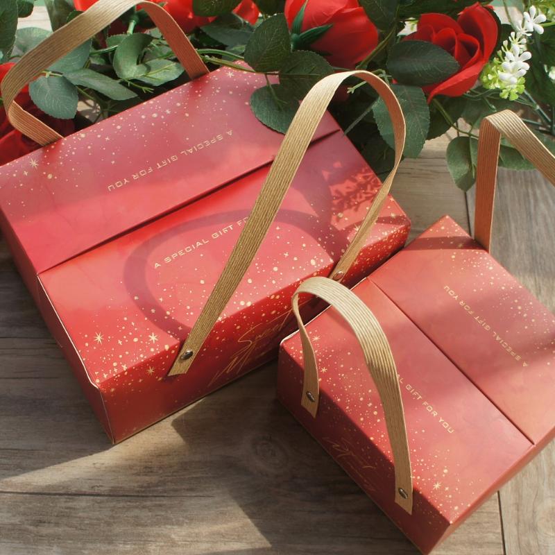 

2 Size Choose 5pcs Red Sweet Memory Love Design Paper Box with Handle for Candy Cookie Chocolate Gift Packaging Wedding Use
