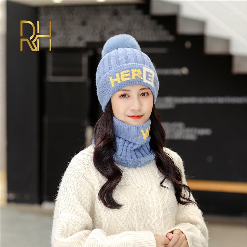 

Brand Winter knitted Beanies Hats Women Thick Warm Beanie Skullies Hat Female Embroidery Letter Beanie Caps Outdoor Riding Sets1, Black