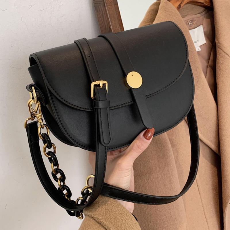 

2021Fashion Female Crossbody Bag Luxury Designer PU Leather Shoulder Bag High Quality Saddle Women Messenger Bolsas Feminina, Black