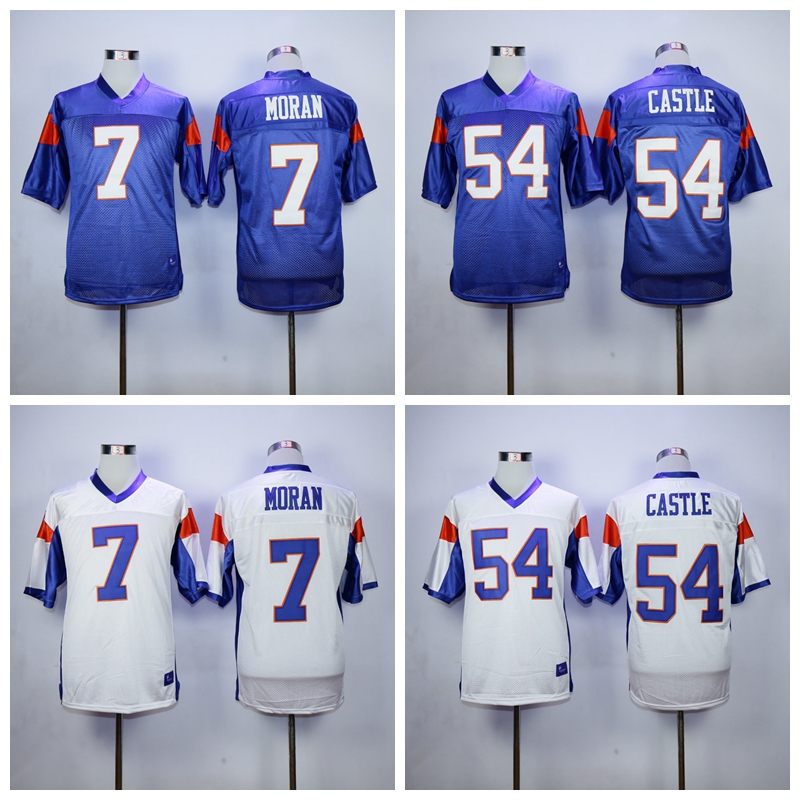 

Blue Mountain State Football Moive 54 Thad Castle Jersey 7 Alex Moran Men Breathable Embroidery And Sewing Team Color Blue White Top/High, 7 blue