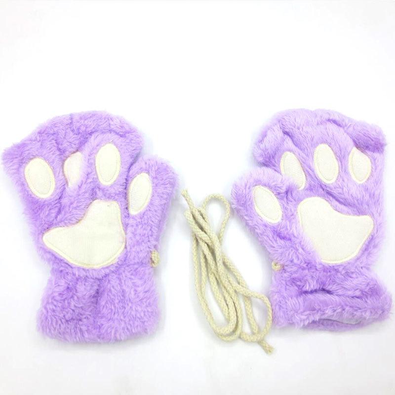 

Five Fingers Gloves QCOOLJLY Women Fingerless Plush Cat Bear Claw Mittens Half Finger Glove