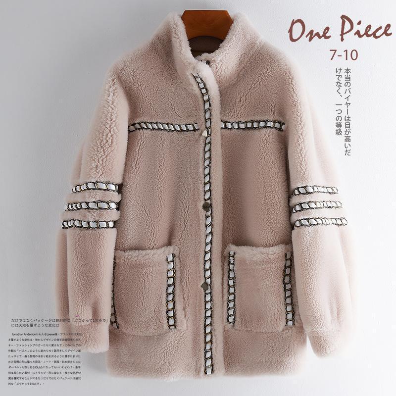 

2020 winter new style stand-up collar loose particles 100% sheep sheared fur coat fur coat women1, Orange