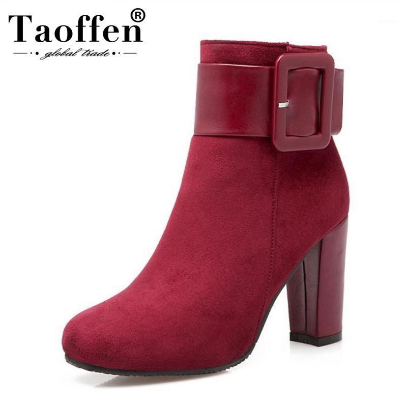 

Taoffen 4 Colors Size 31-43 High Heels Women Boots Buckle Zipper Ankle Boots Woman Shoes Fur Warm Fashion Short Ladies1, Black
