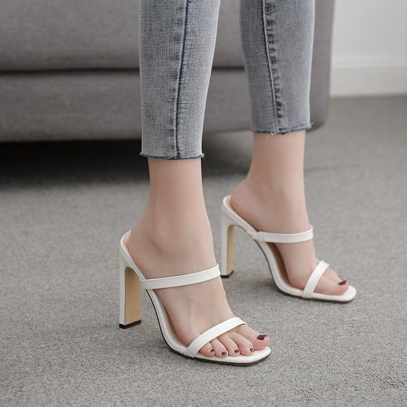 

LTARTA 2021 Women's Heels Summer Popular Simple Ins Style White Tower Large Size Heel Sandals Square Toe ZL-058-7