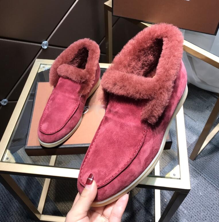 

Suede leather Women Loro Walk dress shoe sneakers Fur Inside designer Flats Winter High top shoes Plus Size 41
