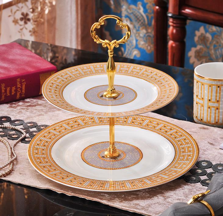 

High-grade 2 Layers Cake plate Wedding Cake Display tray Dessert Fruits Vegetable ceramic dish Afternoon Tea stand Party Cupcake Stand
