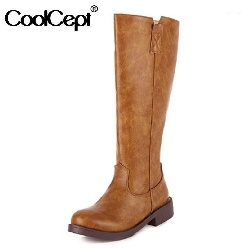

CoolCept Women Knee High Boots Zipper Flat Heel Women Winter Long Boots Fashion Winter Shoes Footwear Size 35-431, Black