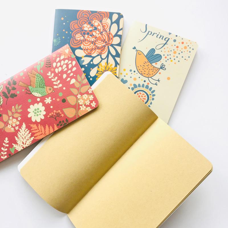 

24 Sheets Romantic Flower & Birds Portable Kraft Paper Notebook Student School Stationery Diary Planner