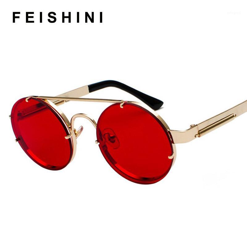 

FEISHIN 2020 Round Sunglasses Men Metal Punk Vintage Sunglass Women Brand Designer Fashion Glasses Mirror Top Quality UV4001
