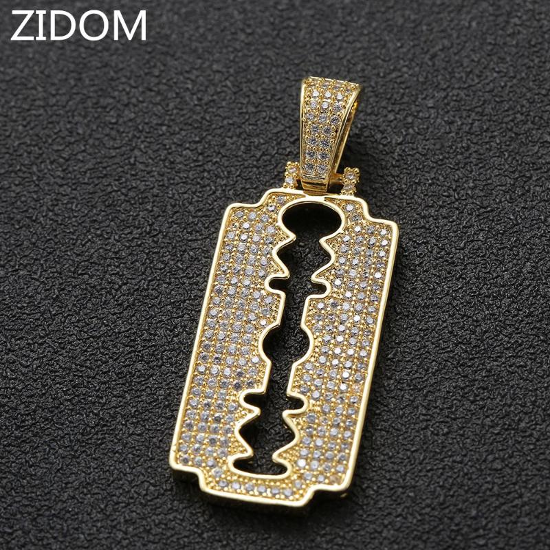 

Men Hip hop iced out bling razor blade shape pendant necklaces micro pave CZ stone male Hiphop necklace fashion jewelry gifts