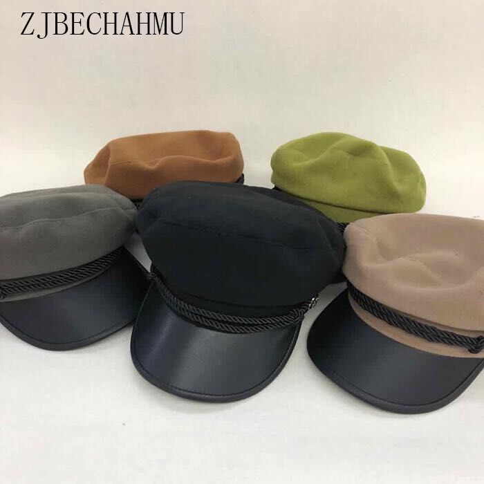 

Berets Autumn Leather Octagonal Hats For Women Flat Baseball Cap Ladies Solid Caps Casual Hat Gorra Militar, Black