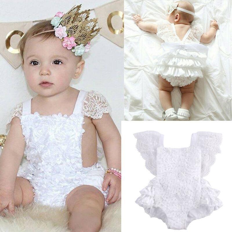 

2021 Baby Girls Clothes Lace Floral Bodysuit Sunsuit Outfits Lovely White Lace Baby Bodysuits for Birthday Party Bodysuits 0-18M1, As pic