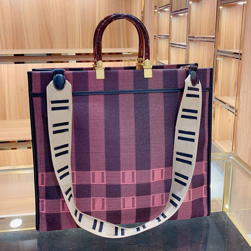 

Shopping Bag Large Capacity Package Women Shoulder Bags Fashion Patchwork Color Embroidery Letter Canvas Removable Shoulder Strap Handbag, Plum