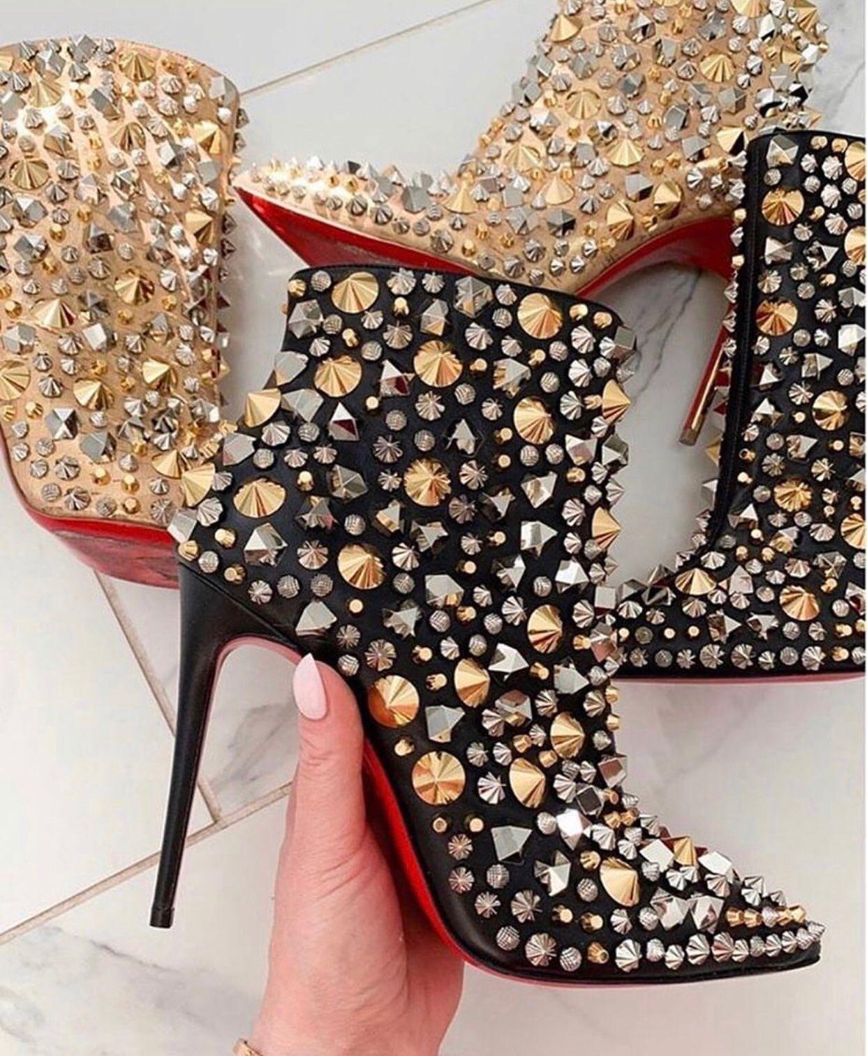 

New Elegant Brands Red Bottom Shoes For Women So Full Kate Glitter Ankle Boots Sexy High Heels Pointed Toe Lady Booty Party Dress Booties, Colour1