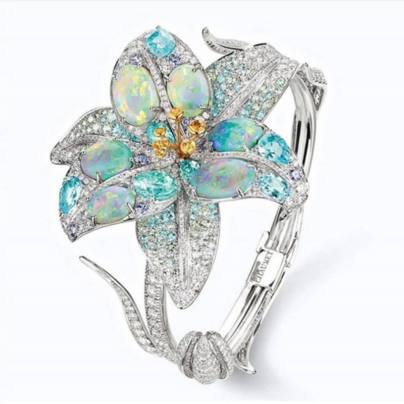 Wedding Rings Fashion Women Jewelry Flower Rhinestone Sweet Color Opal Stone Party Ring 1 PC-image-711415105