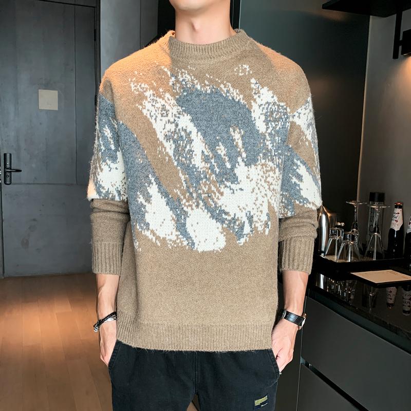 

2020 Men Streetwear Retro Sweater Mens Pattern Hip Hop Pullover Autumn Male Pull O-neck Couple Casual Sweaters, Black