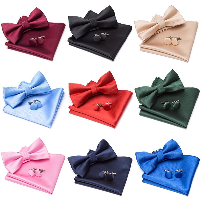 

Bow Ties Mens Bowtie Handkerchief Cufflinks Set Solid Fashion Butterfly For Men Cravat Party Man Gift Wedding Dress Accessories