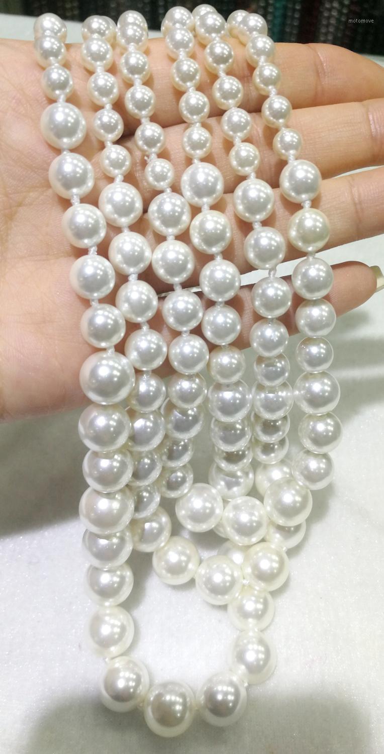 

3 strands necklace 6-12mm white Round shell pearl necklace Natural SOUTH SEA SHELL PEARL Woman jewelry 45cm 18'' 35cm1