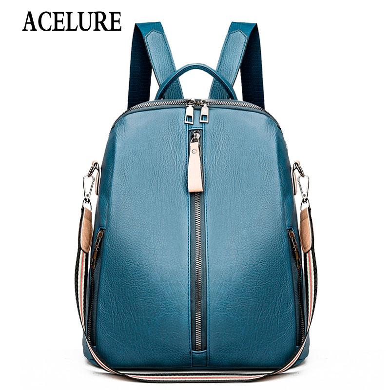 

ACELURE High Capacity Soft PU Leather Backpacks Female New All-match College Style Student School Bag Lady Large Travel Backpack, Black