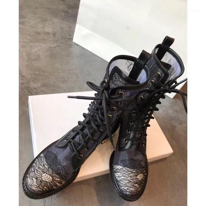 

Lace Mesh Ankle Boots Women Sexy Floral Lace Design Pearl Decor Heel Up Chic 2021 Spring New Boots Woman Shoes1, As show