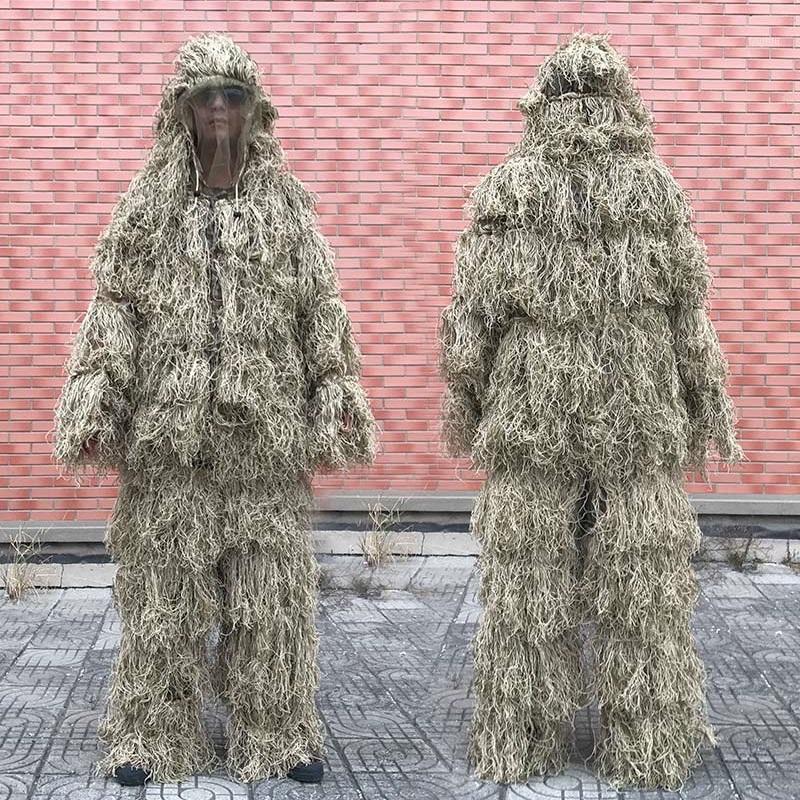 

3D Withered Grass Geely in Tactics 4 PCS Sniper Camouflage Hunting Suit Army Service Birding Served1, As pic
