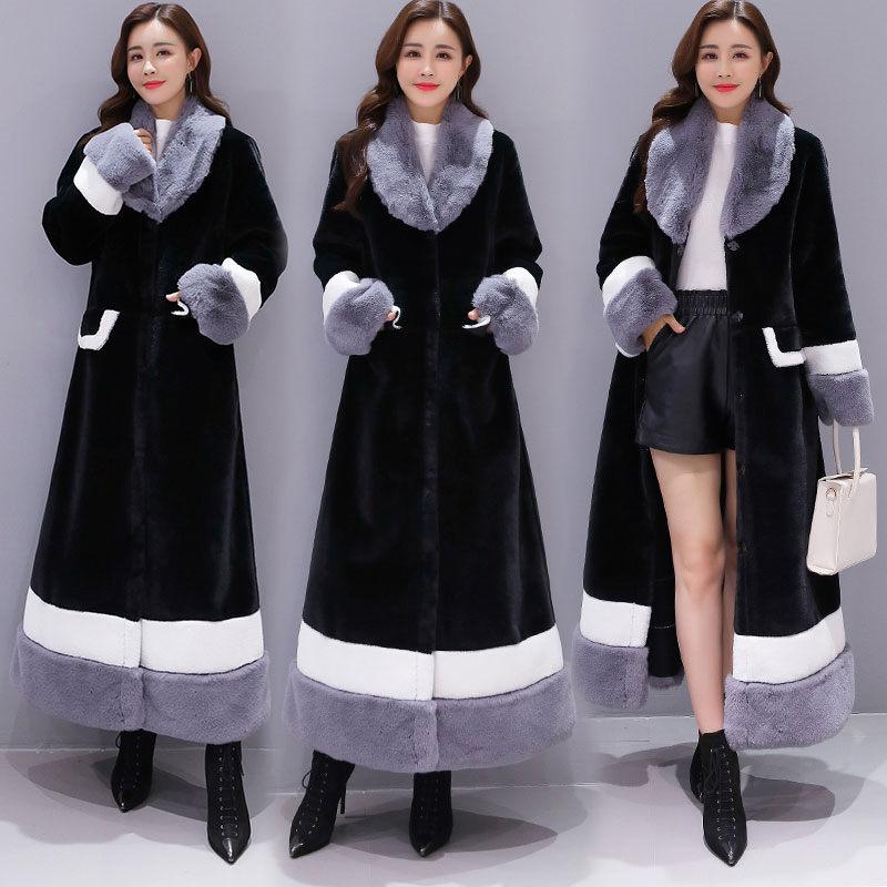 

Fashion Retro Extravagant Long Thick Fur Coat Jackets Women Winter New Style Fur Collar And Cuff Loose Patchwork Overcoat y1357, Black