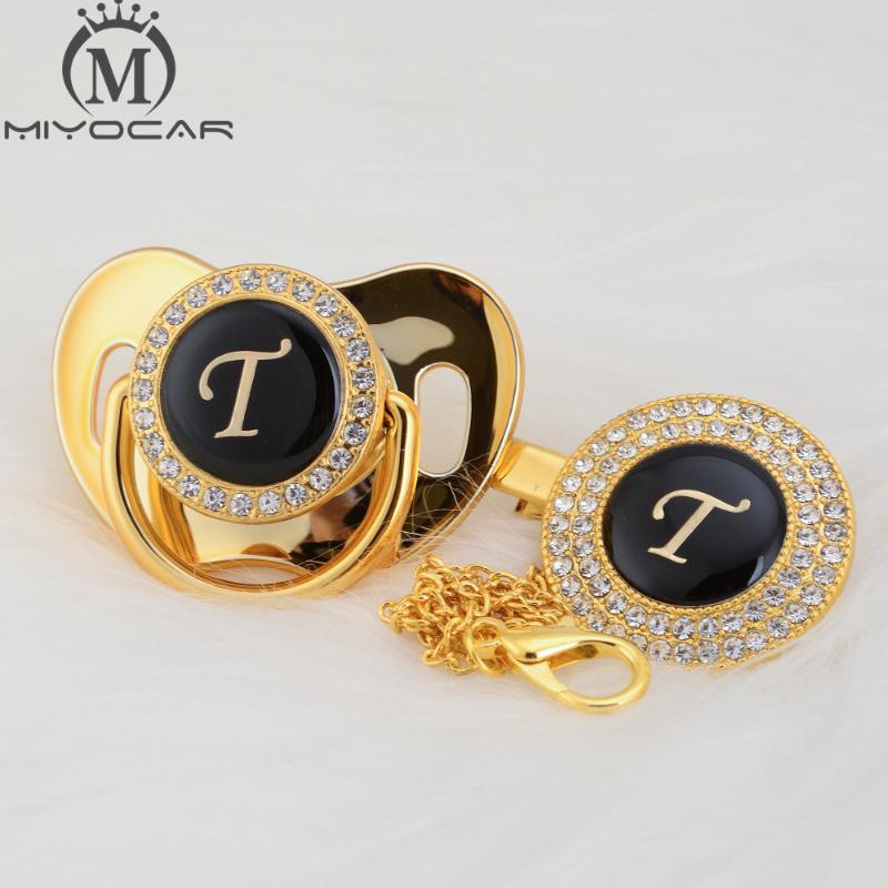 

MIYOCAR name Initial letter T elegant silver bling pacifier and pacifier clip BPA free dummy bling unique design SGS pass LT