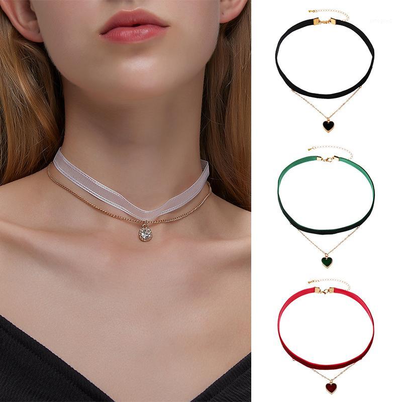 

Chokers Vekno Multilayer Necklaces Velvet Heart Pendants For Women Female Short Choker Necklace Fashion Jewelry Collier Femme Gift1