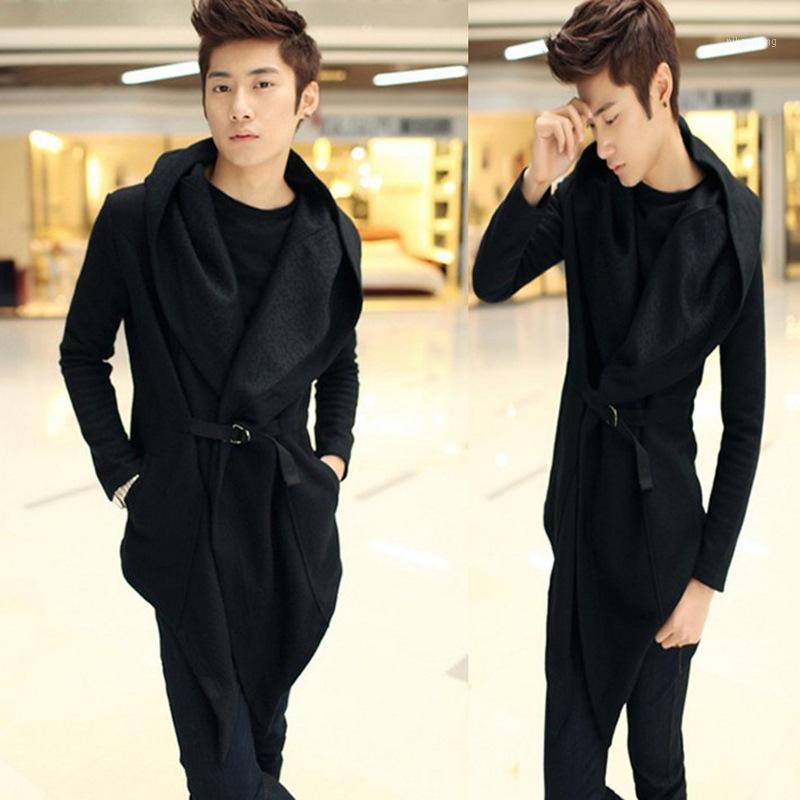 

2020 New Men Winter Korean Hooded Fashion Woolen Coat Irregular Men's Windbreaker Trench Men Coat1, Black