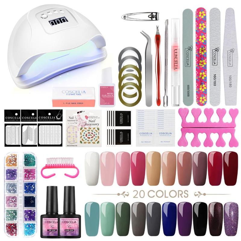

COSCELIA Manicure Set With 80W UV LED Lamp Dryer 8ML Nail Gel Polish Kit Soak Off Varnish All For Nail Art Tools From Ship RU