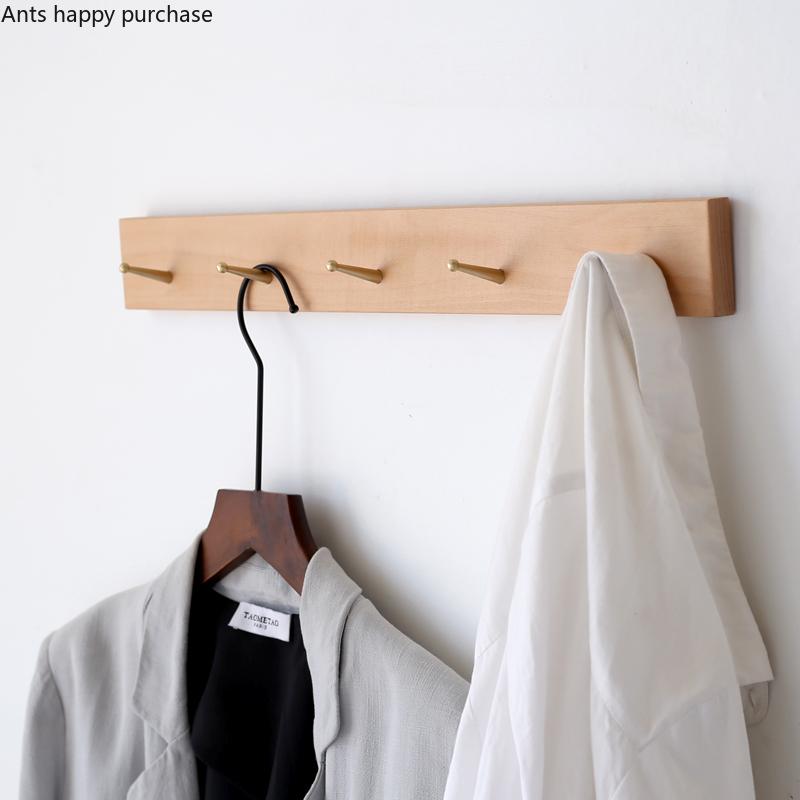 

Nordic Solid Wood Brass Hook Entrance After The Door Wall Hook Bedroom Coat Rack Wall Mount Household Storage Rack Key Bag Shelf