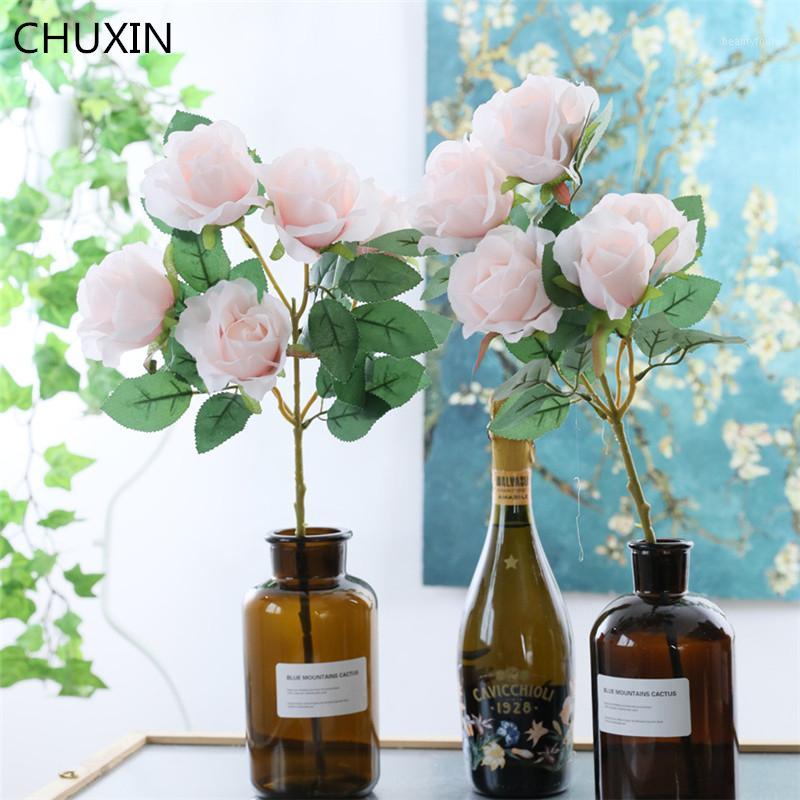 

Artificial Flower 5 Head Chaise Silk Rose Home Decor Simulation flowers Wedding Bride Holding Bouquets Valentine's Day gifts1, Blue