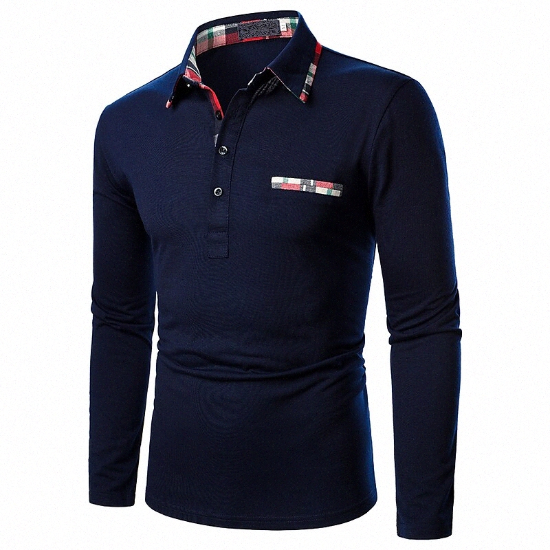 Men's Golf Shirt Solid Colored Turndown Casual Daily Long Sleeve Tops Business Navy Blue 85Cv#